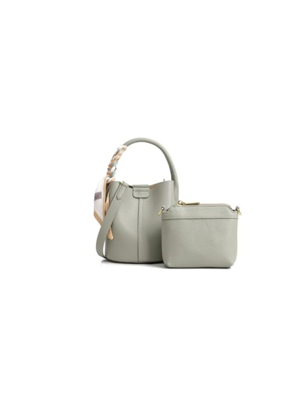 Small Synthetic Leather Bucket Crossbody Bag with Scarf